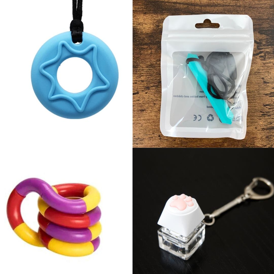 2 Chew Necklaces + 2 Fidget Toys Bundle The Autistic Innovator Blue Turquoise Purple red yellow