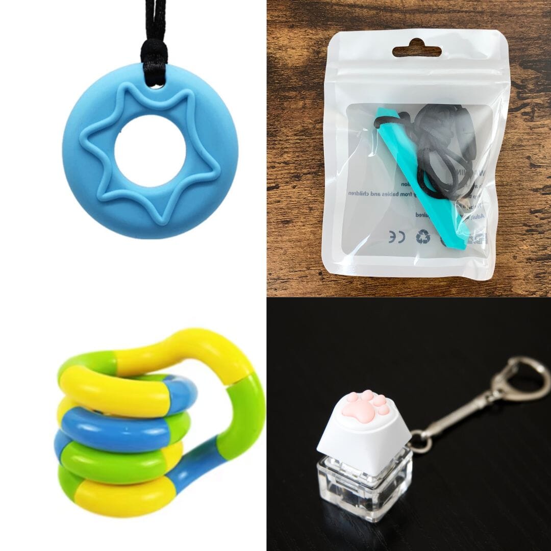 2 Chew Necklaces + 2 Fidget Toys Bundle The Autistic Innovator Blue Turquoise Yellow green blue