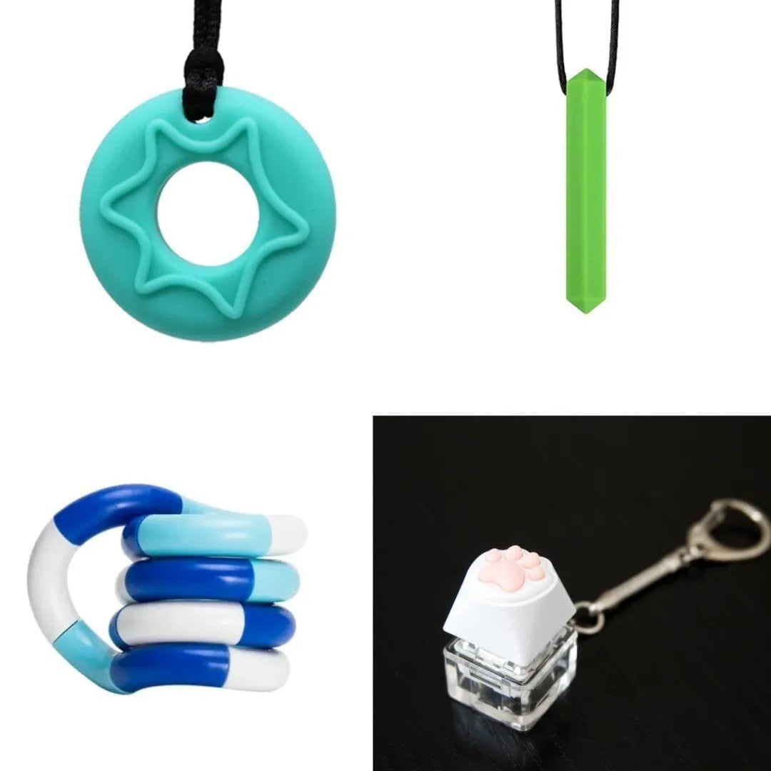 2 Chew Necklaces + 2 Fidget Toys Bundle (choose your colors) Aquamarine Green Blue white deep blue