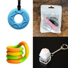 2 Chew Necklaces + 2 Fidget Toys Bundle The Autistic Innovator Blue Pink Green yellow orange