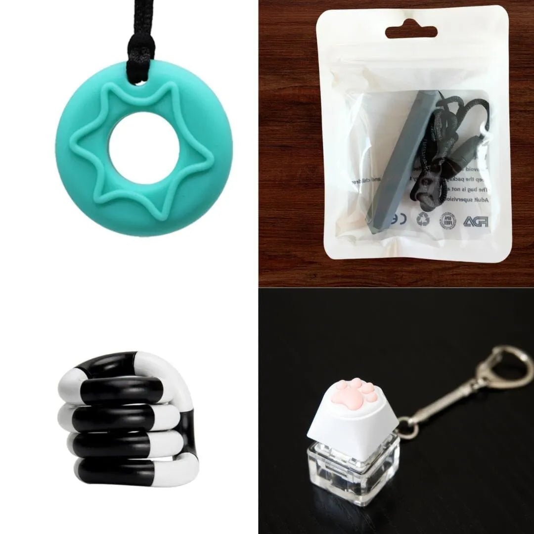 2 Chew Necklaces + 2 Fidget Toys Bundle (choose your colors) Aquamarine Grey Black and white
