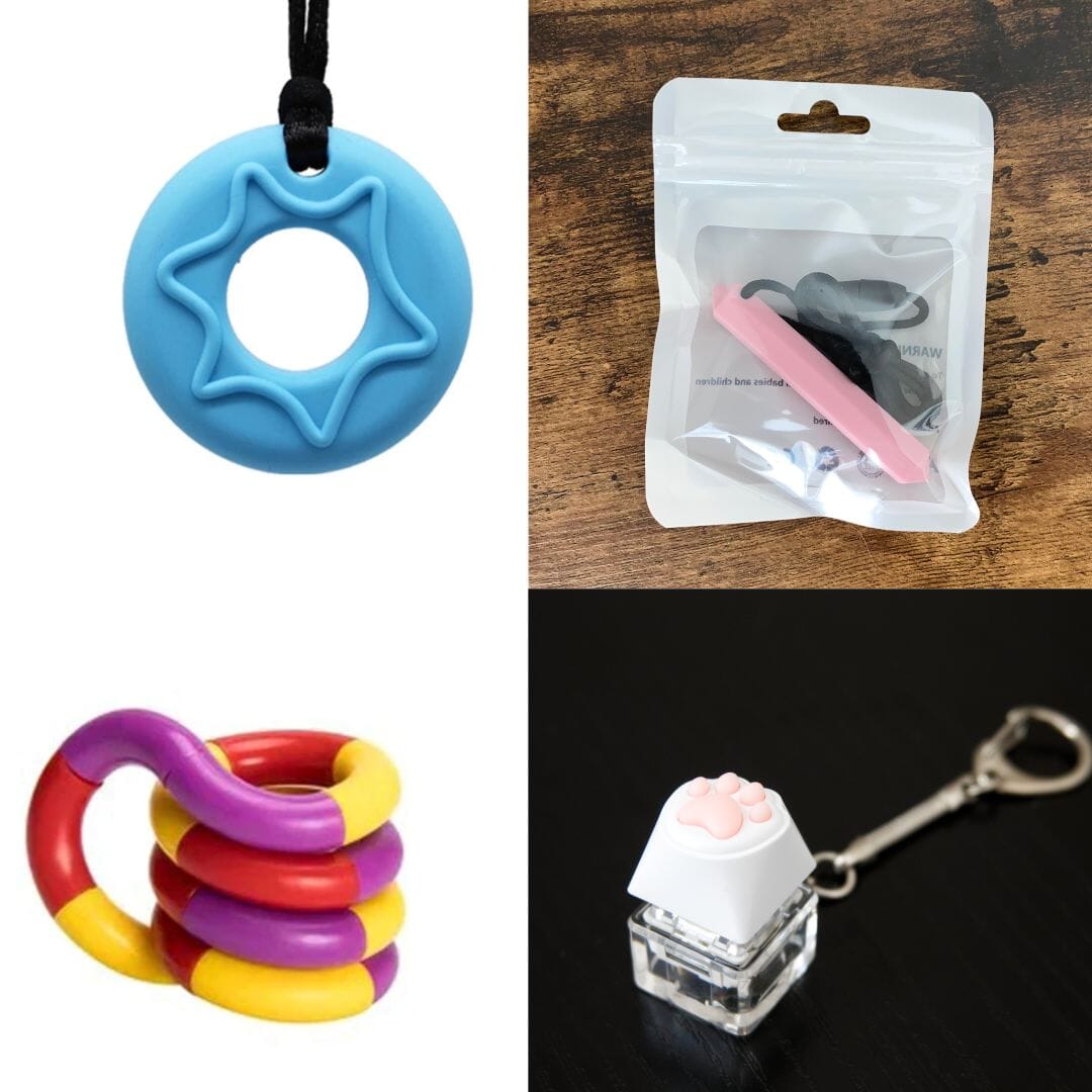 2 Chew Necklaces + 2 Fidget Toys Bundle The Autistic Innovator Blue Pink Purple red yellow