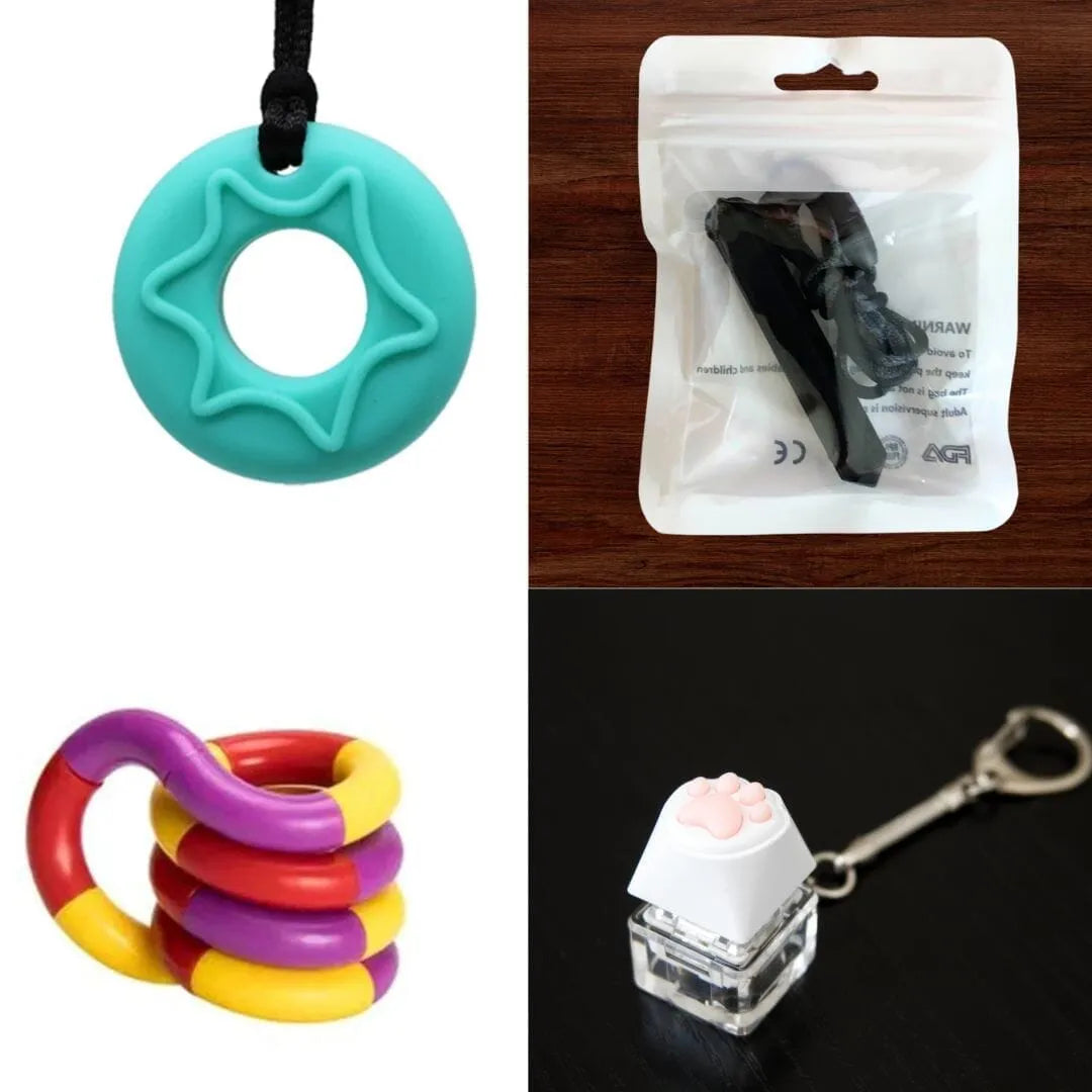2 Chew Necklaces + 2 Fidget Toys Bundle (choose your colors) Aquamarine Black Purple red yellow