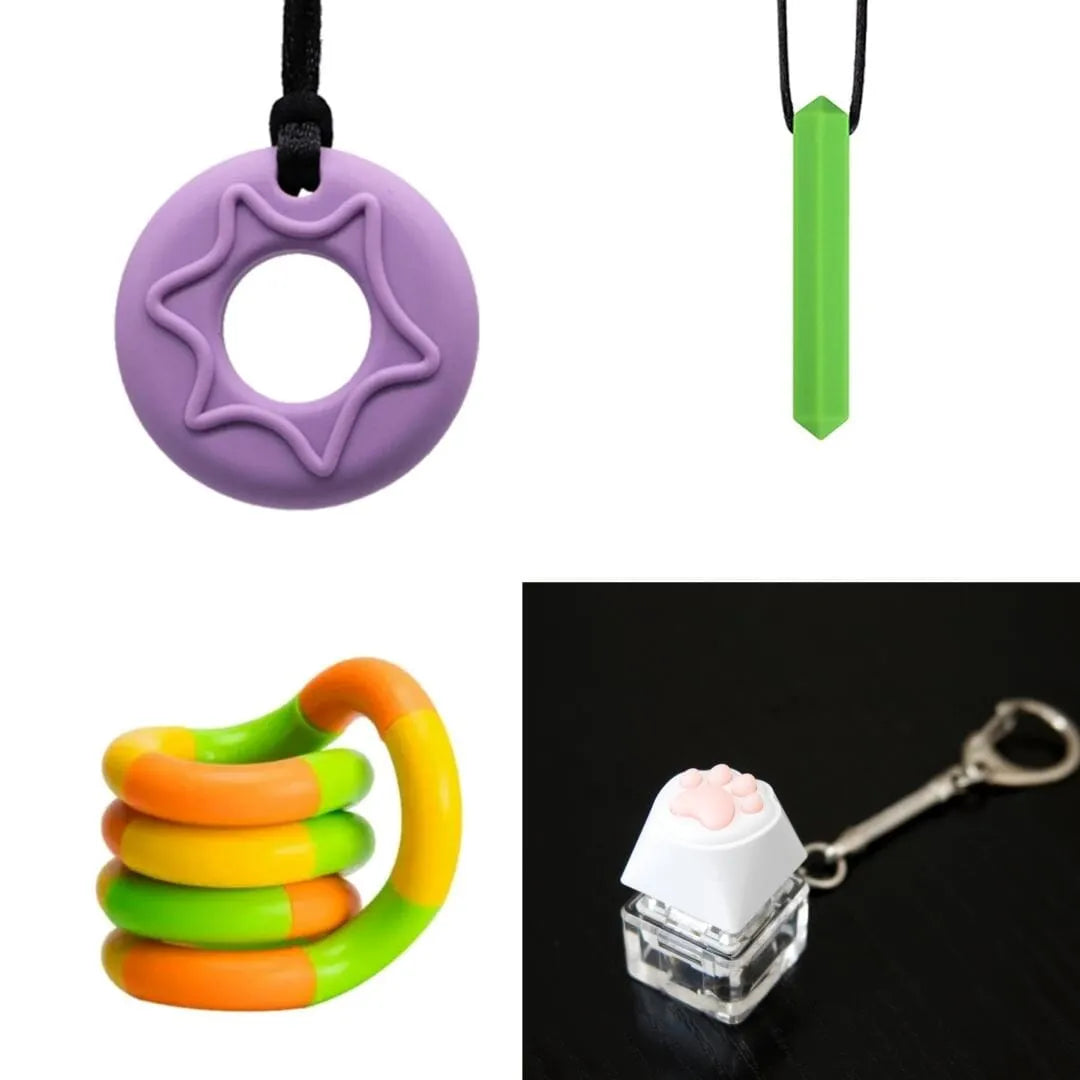 2 Chew Necklaces + 2 Fidget Toys Bundle (choose your colors) Purple Green Green yellow orange