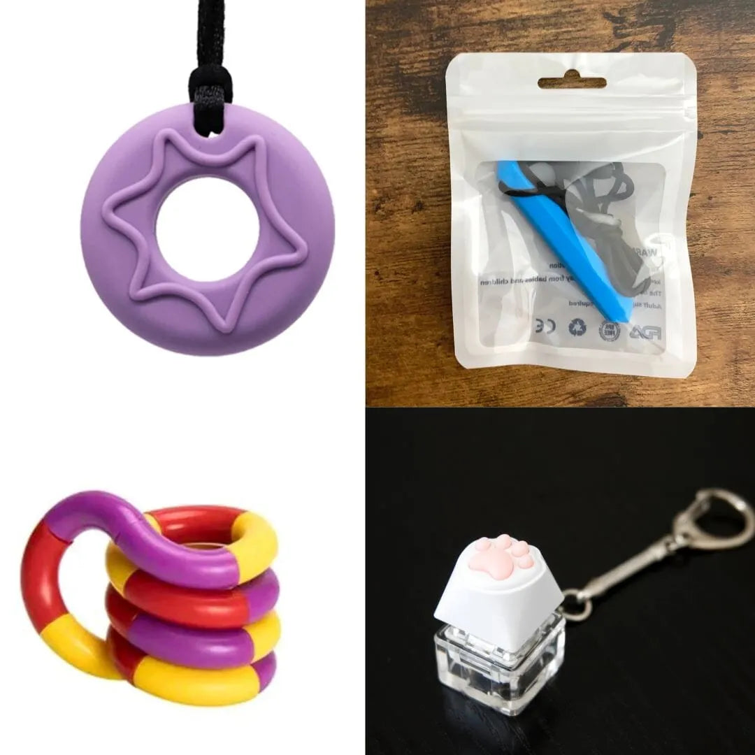 2 Chew Necklaces + 2 Fidget Toys Bundle (choose your colors) Purple Blue Purple red yellow