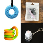 2 Chew Necklaces + 2 Fidget Toys Bundle The Autistic Innovator Blue Light Purple Green yellow orange