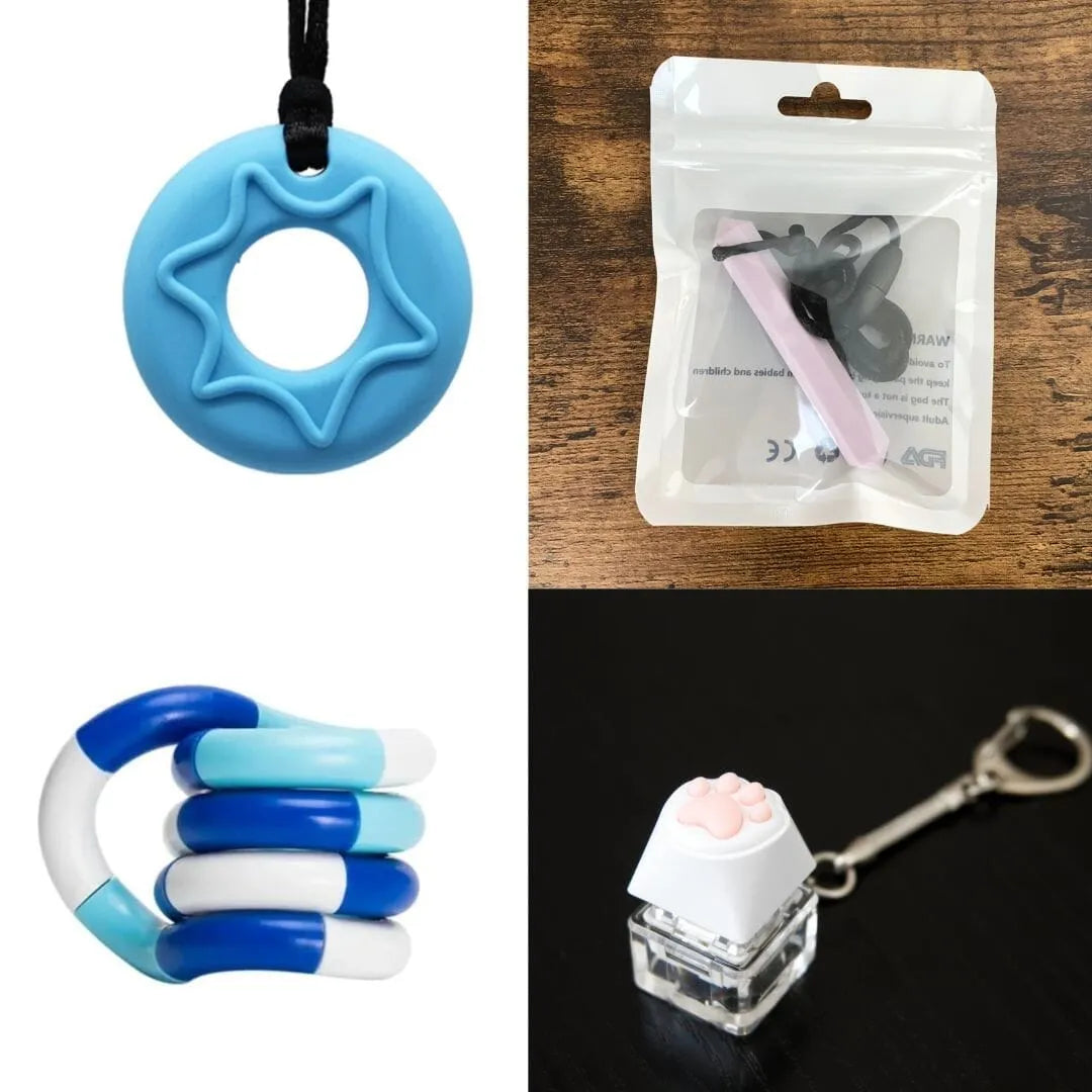 2 Chew Necklaces + 2 Fidget Toys Bundle (choose your colors) Blue Light Purple Blue white deep blue