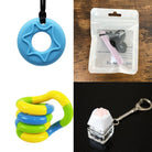 2 Chew Necklaces + 2 Fidget Toys Bundle The Autistic Innovator Blue Light Purple Yellow green blue