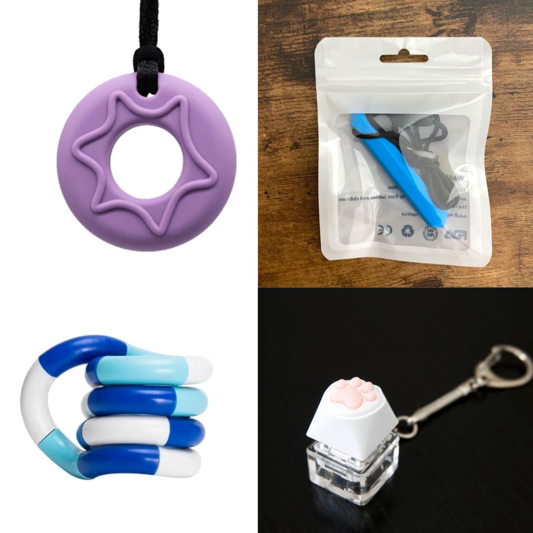 2 Chew Necklaces + 2 Fidget Toys Bundle The Autistic Innovator Purple Blue Blue white deep blue