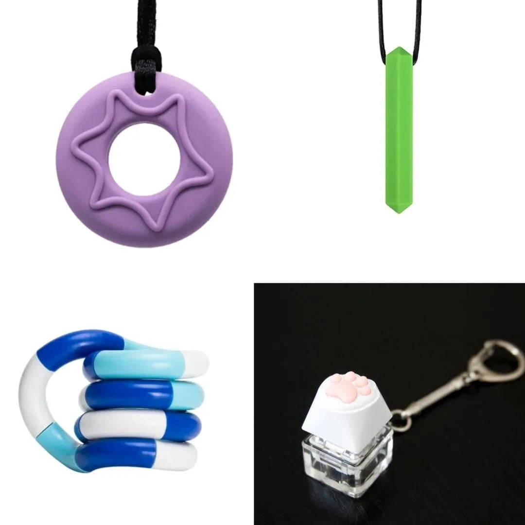 2 Chew Necklaces + 2 Fidget Toys Bundle (choose your colors) Purple Green Blue white deep blue