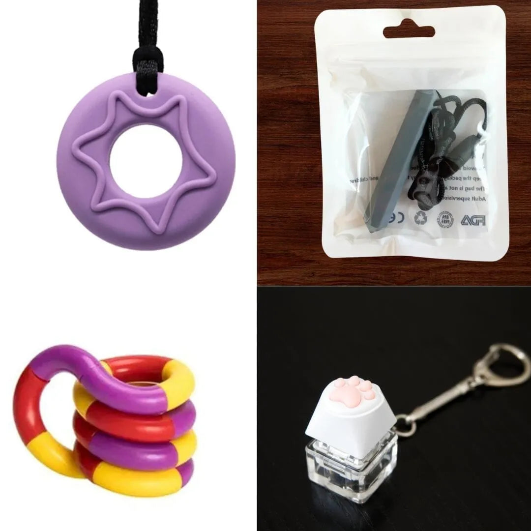 2 Chew Necklaces + 2 Fidget Toys Bundle (choose your colors) Purple Grey Purple red yellow