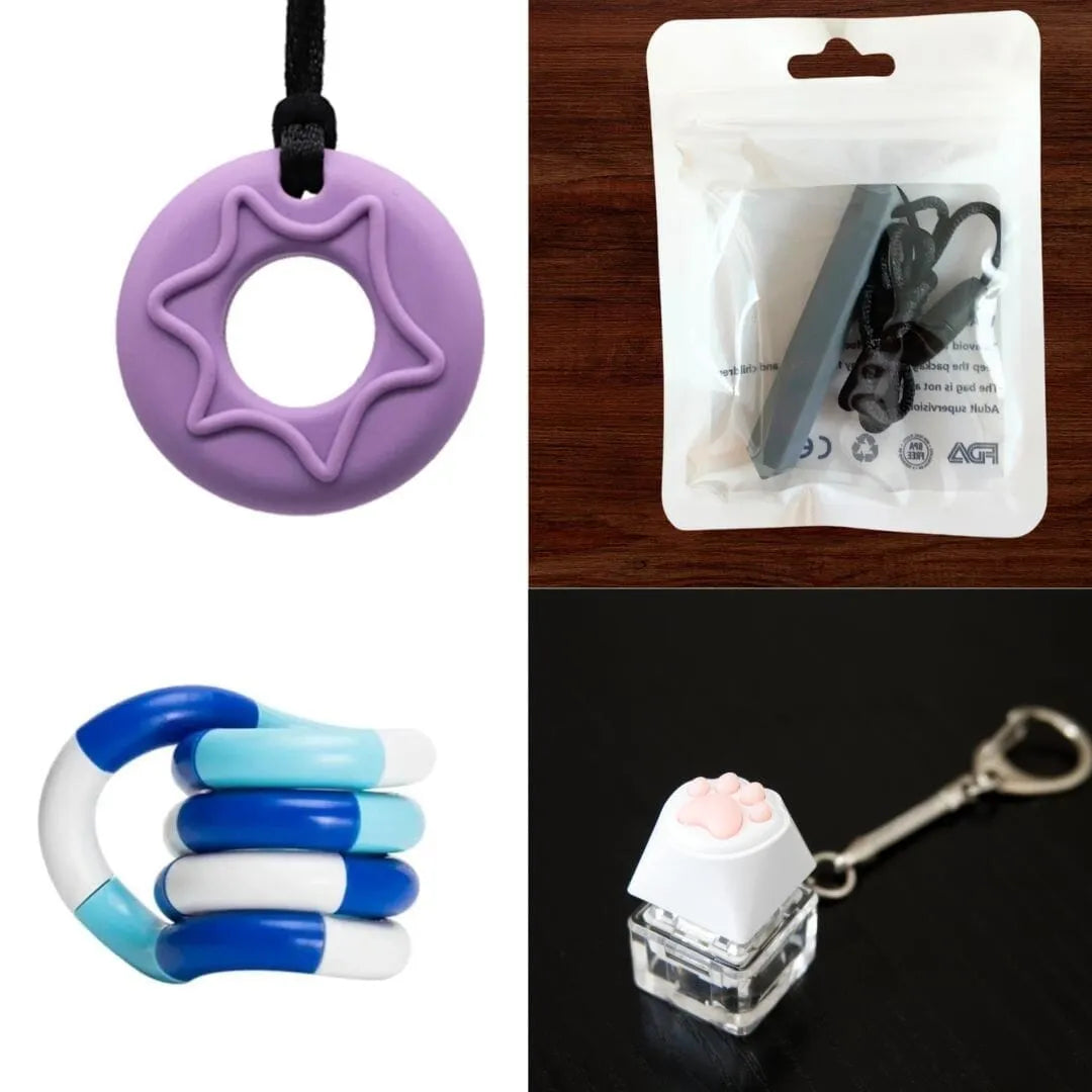2 Chew Necklaces + 2 Fidget Toys Bundle (choose your colors) Purple Grey Blue white deep blue