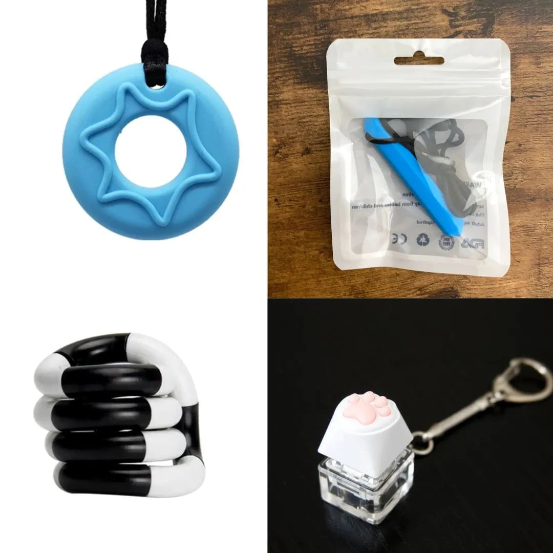 2 Chew Necklaces + 2 Fidget Toys Bundle (choose your colors) Blue Blue Black and white