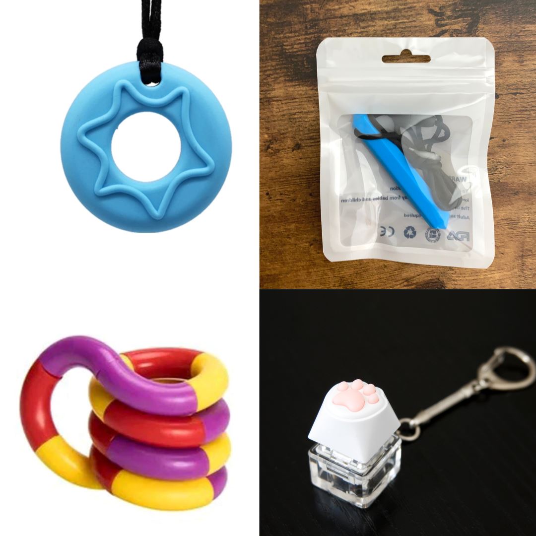 2 Chew Necklaces + 2 Fidget Toys Bundle The Autistic Innovator Blue Blue Purple red yellow