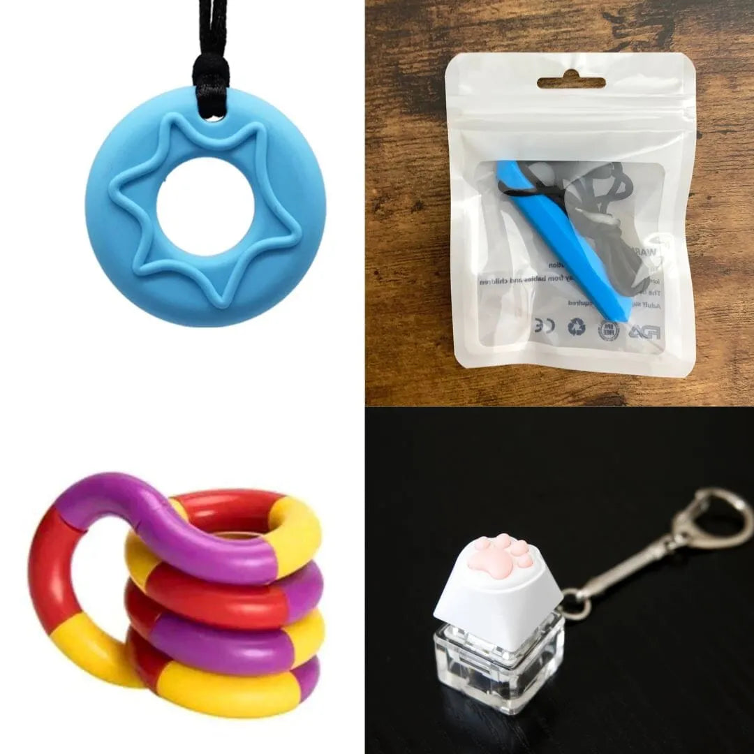 2 Chew Necklaces + 2 Fidget Toys Bundle (choose your colors) Blue Blue Purple red yellow