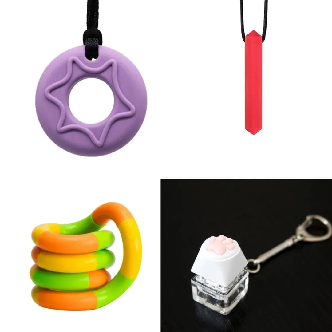 2 Chew Necklaces + 2 Fidget Toys Bundle (choose your colors) Purple Red Green yellow orange