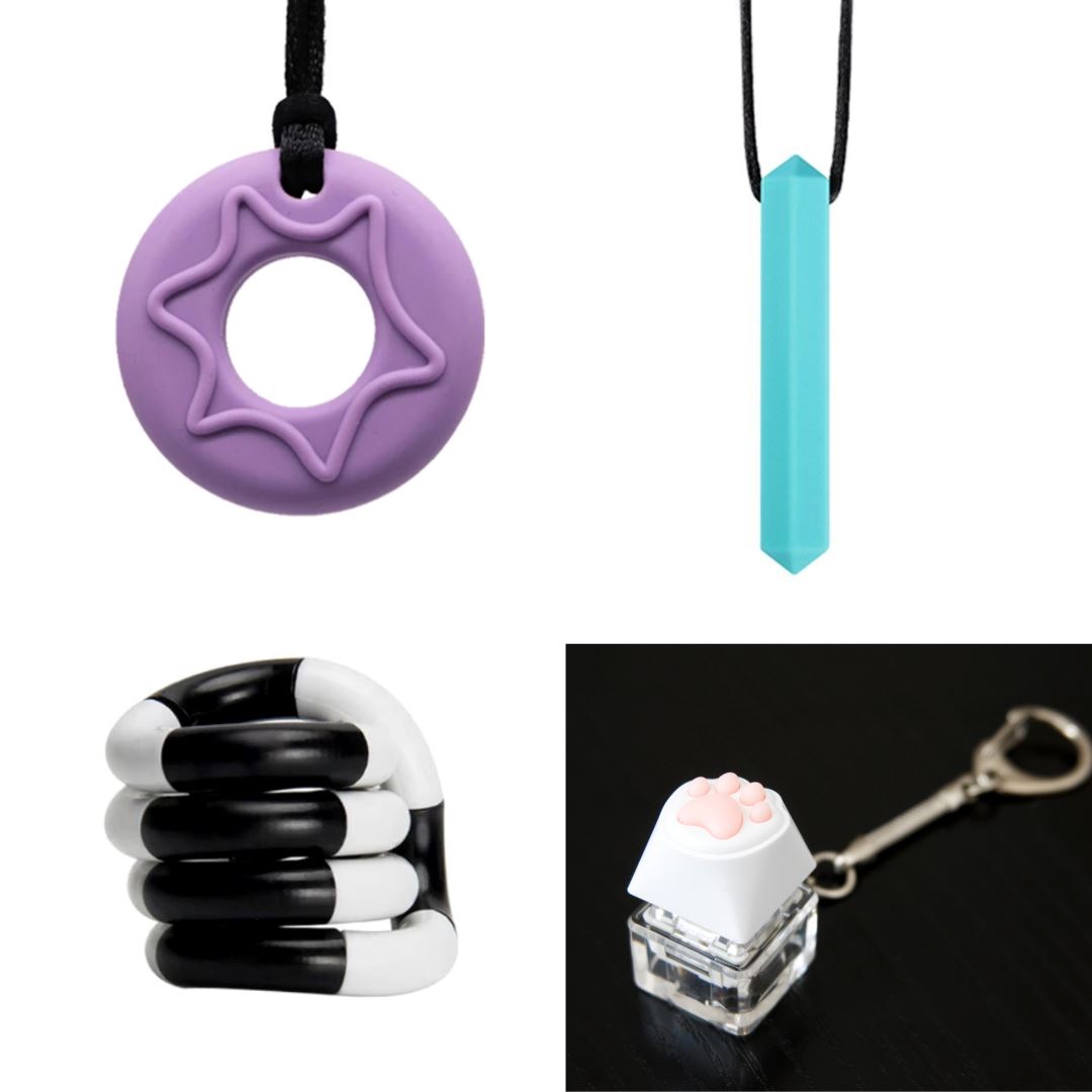 2 Chew Necklaces + 2 Fidget Toys Bundle The Autistic Innovator Purple Turquoise Black and white