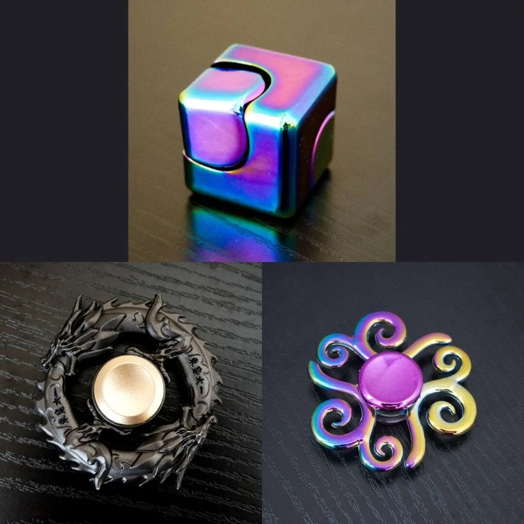3 Beloved Fidget Spinners Bundle Rainbow Black Swirl