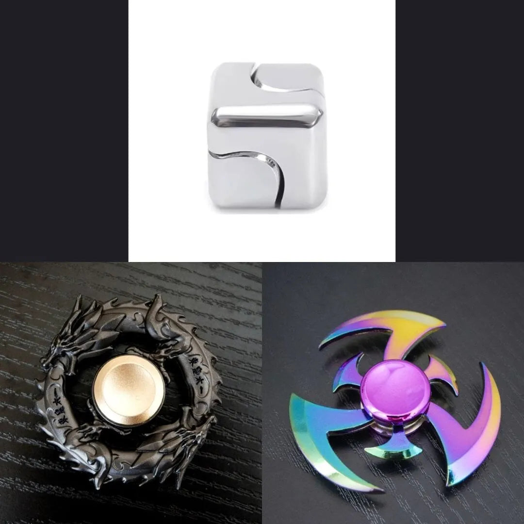 3 Beloved Fidget Spinners Bundle Metallic Silver Black Shuriken