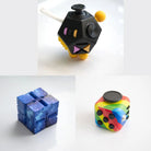 3 Fidgeting Cubes Bundle Blue Galaxy Rainbow Black & Yellow Multi Color