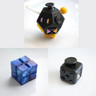 3 Fidgeting Cubes Bundle Blue Galaxy All Black Black & Yellow Multi Color