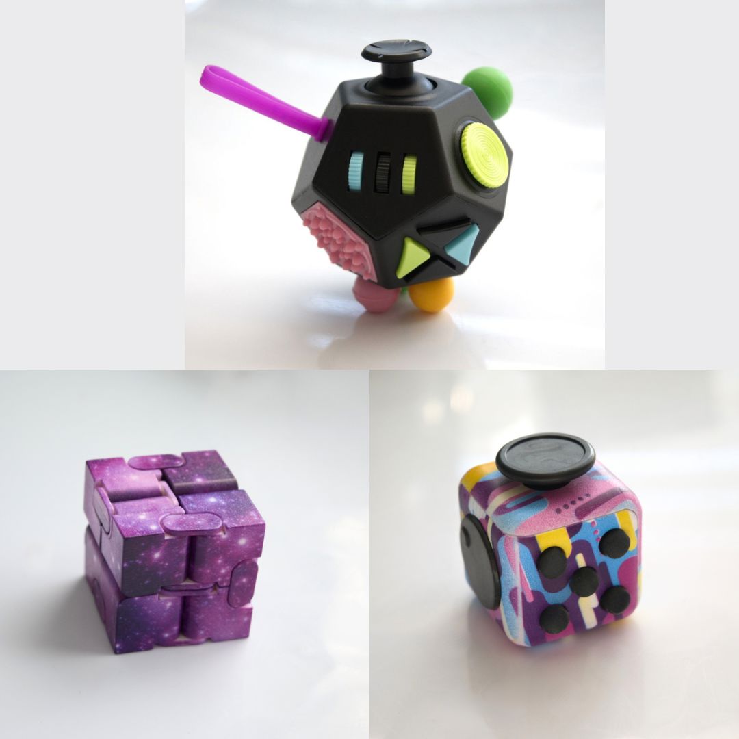 3 Fidgeting Cubes Bundle Purple Galaxy 80’s Retro Multi Colored