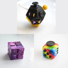 3 Fidgeting Cubes Bundle Purple Galaxy Rainbow Black & Yellow Multi Color