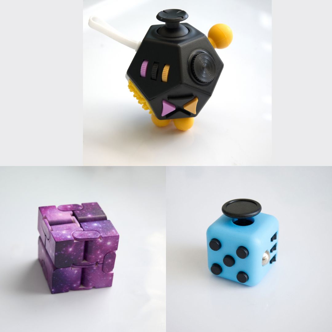 3 Fidgeting Cubes Bundle Purple Galaxy Sky Blue Black & Yellow Multi Color
