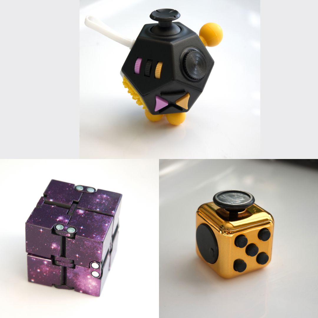 3 Fidgeting Cubes Bundle Purple (Weighted) Copper Black & Yellow Multi Color