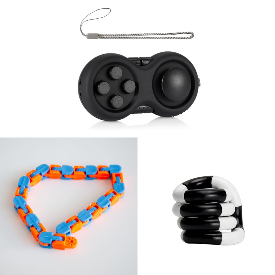 3 Fidgets Bundle (choose your colors) All Black Black and white Blue & Orange