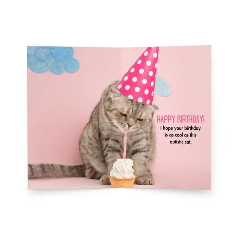 Autistic Cat Happy Birthday Card 