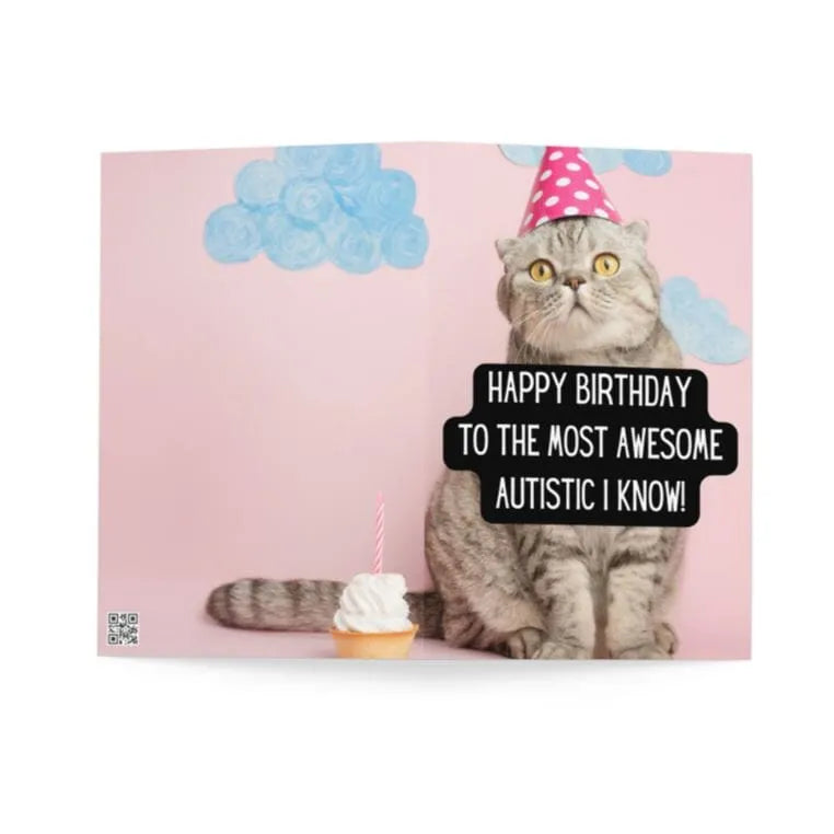 Autistic Cat Happy Birthday Card 