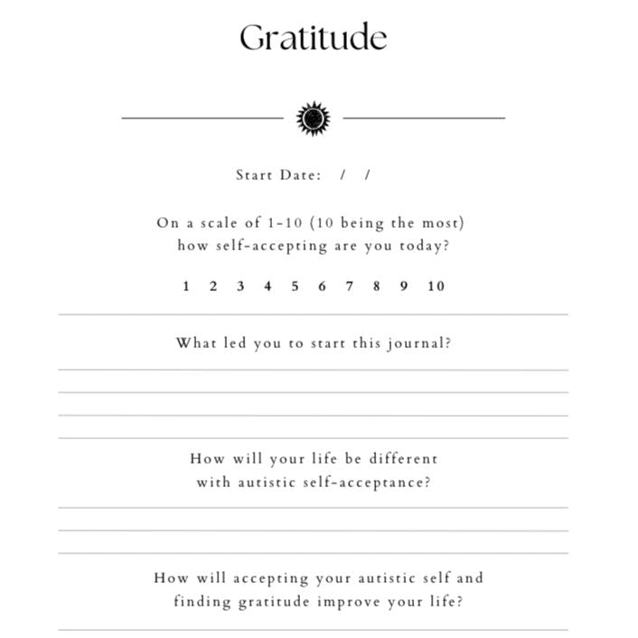 Autistic Self-Acceptance Printable Gratitude Journal - The Autistic Innovator