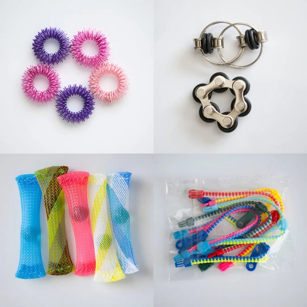 Bulk Fidget Toy Bundle (18 Fidgets) Pink & Purple Black 