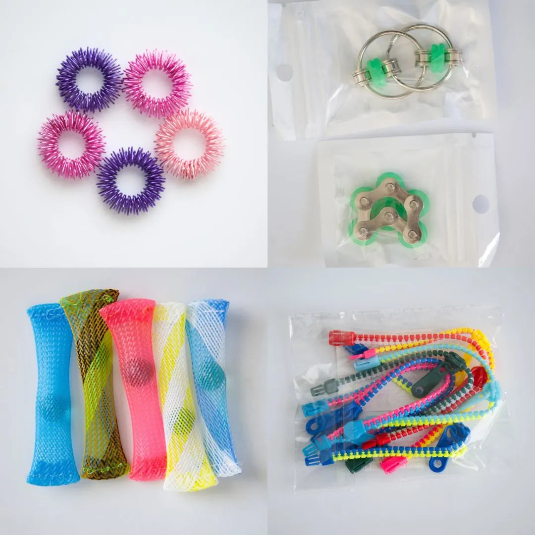 Bulk Fidget Toy Bundle (18 Fidgets) Pink & Purple Green 