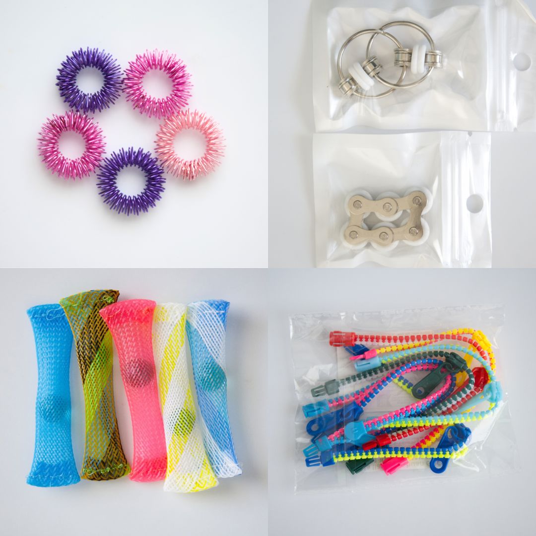 Bulk Fidget Toy Bundle (18 Fidgets) Pink & Purple White 