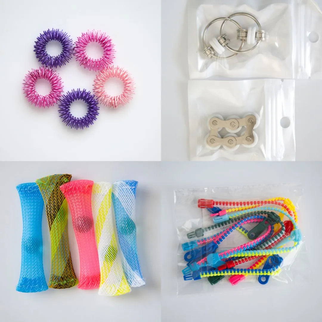 Bulk Fidget Toy Bundle (18 Fidgets) Pink & Purple White 
