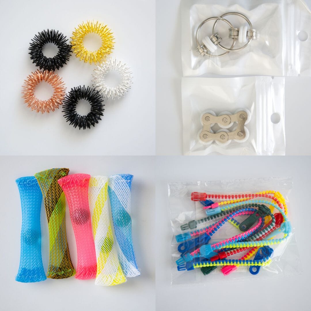 Bulk Fidget Toy Bundle (18 Fidgets) Metallic White 