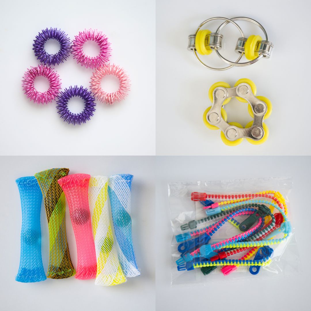 Bulk Fidget Toy Bundle (18 Fidgets) Pink & Purple Yellow 
