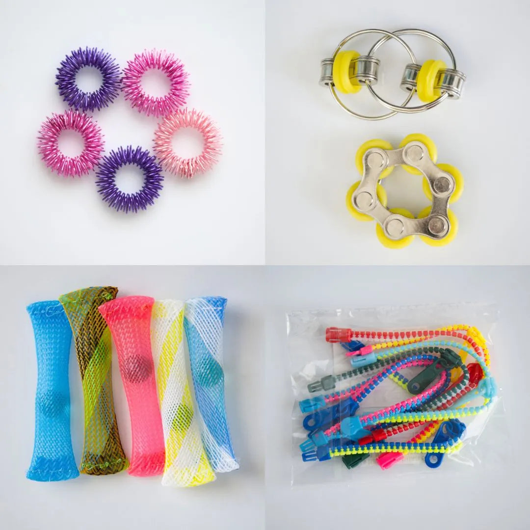 Bulk Fidget Toy Bundle (18 Fidgets) Pink & Purple Yellow 