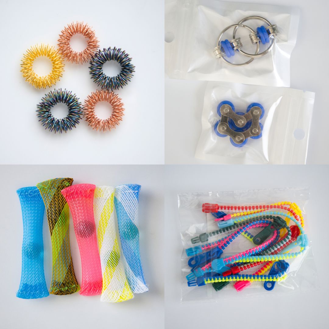Bulk Fidget Toy Bundle (18 Fidgets) Rose Rainbow Blue 