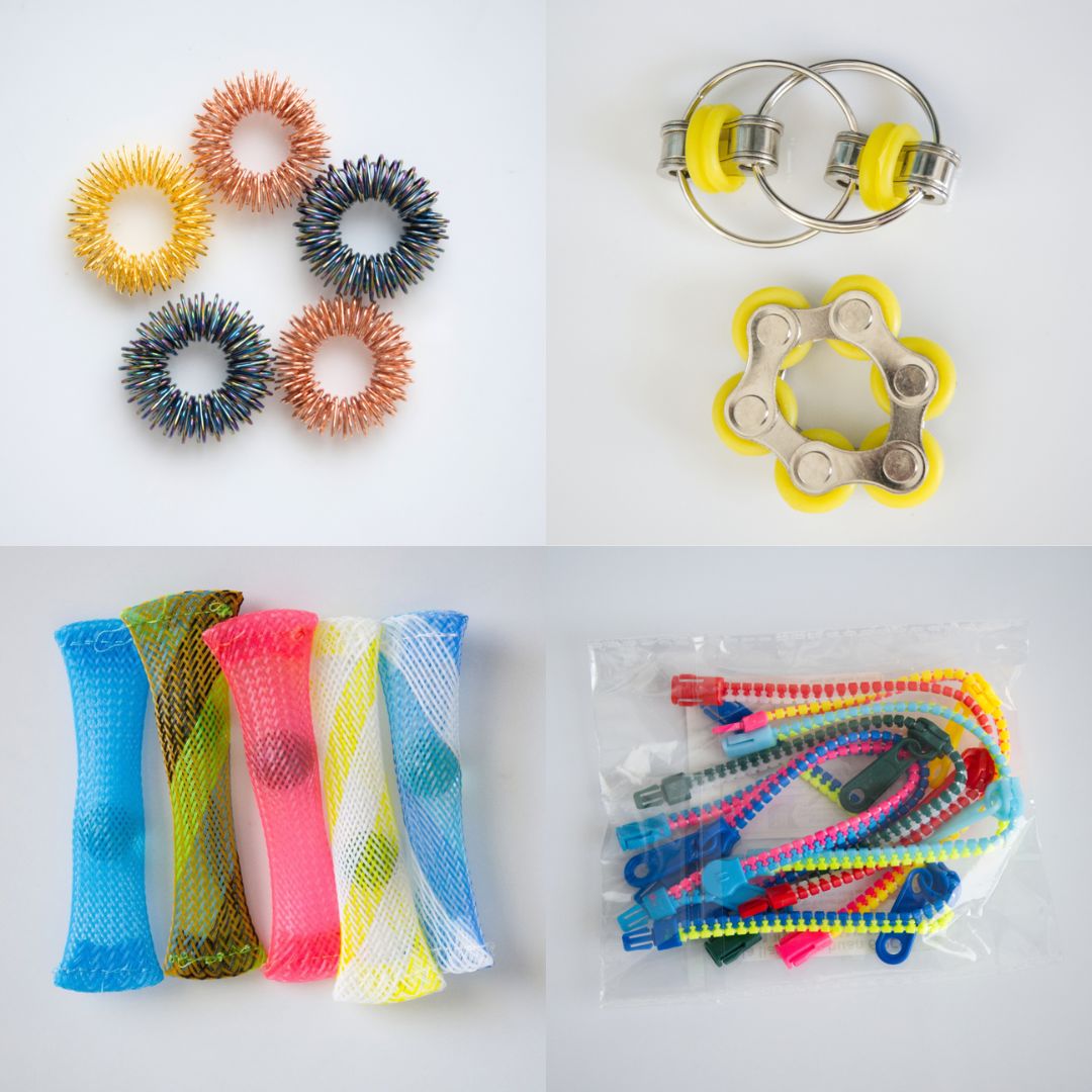 Bulk Fidget Toy Bundle (18 Fidgets) Rose Rainbow Yellow 