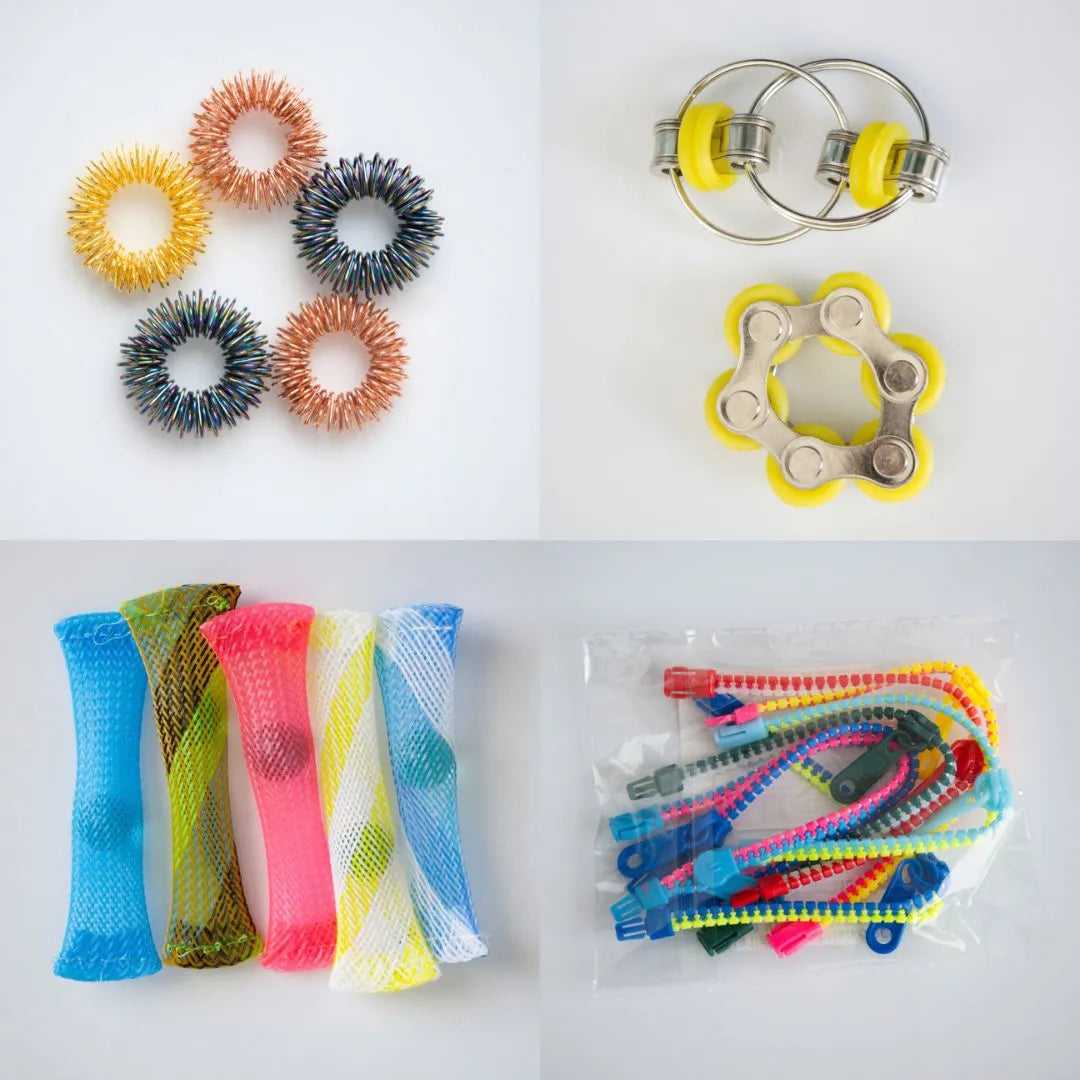 Bulk Fidget Toy Bundle (18 Fidgets) Rose Rainbow Yellow 