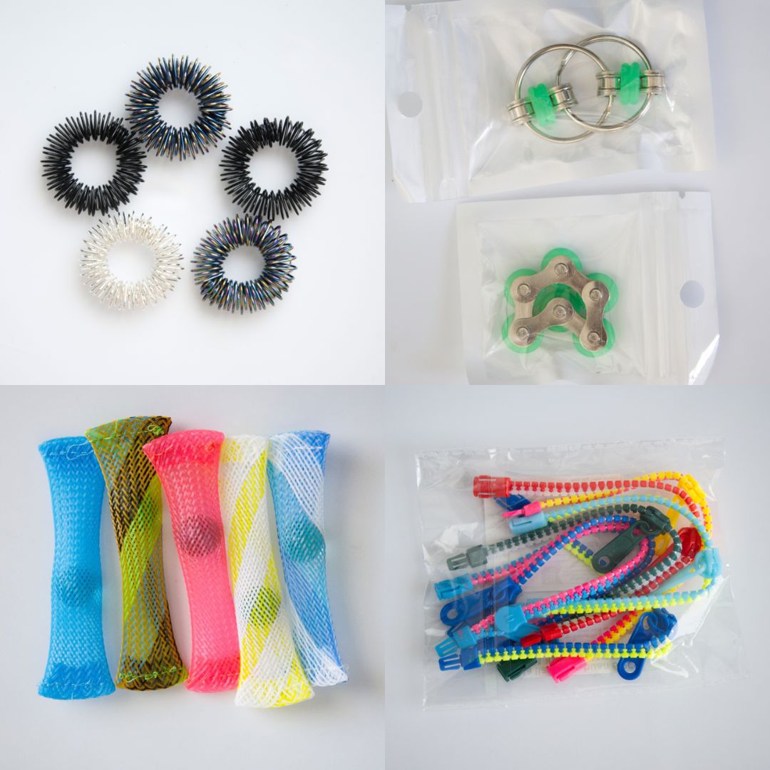 Bulk Fidget Toy Bundle (18 Fidgets) Black Rainbow Green 