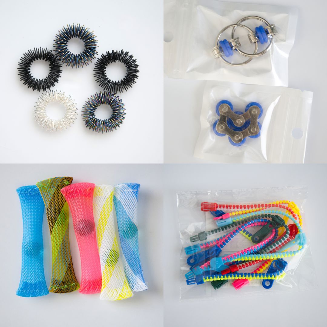 Bulk Fidget Toy Bundle (18 Fidgets) Black Rainbow Blue 
