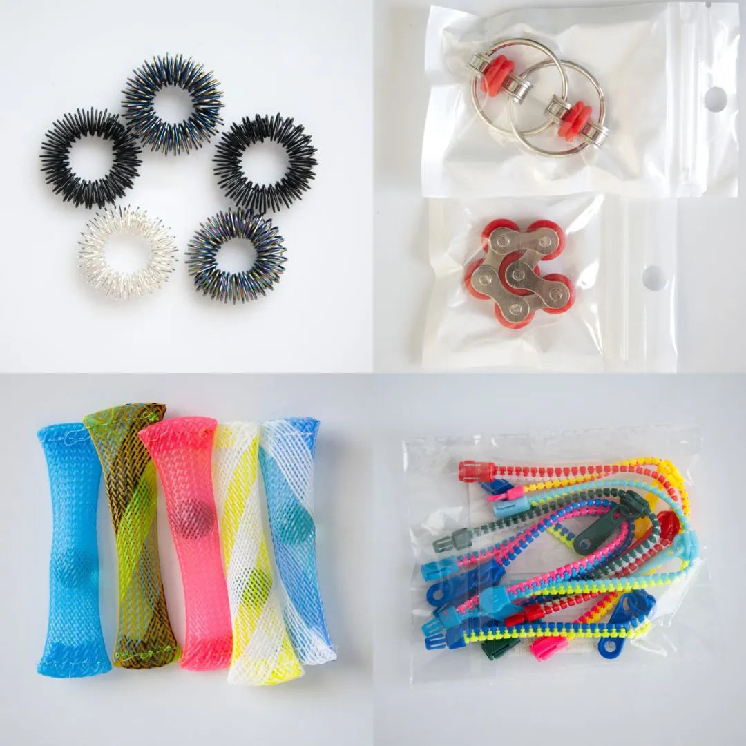 Bulk Fidget Toy Bundle (18 Fidgets) Black Rainbow Red 