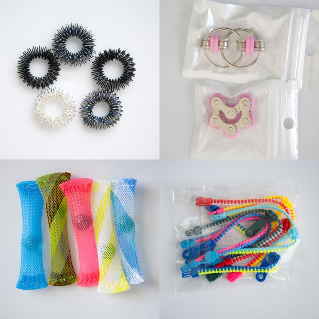 Bulk Fidget Toy Bundle (18 Fidgets) Black Rainbow Pink 