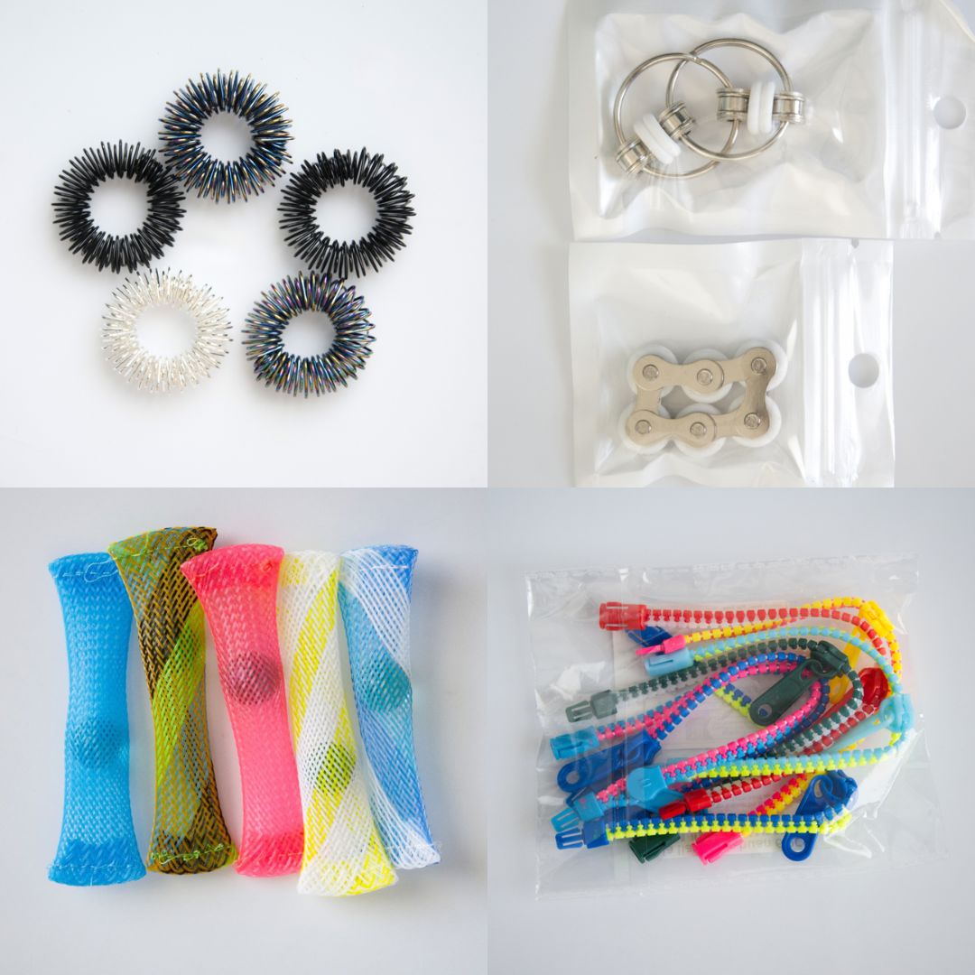 Bulk Fidget Toy Bundle (18 Fidgets) Black Rainbow White 