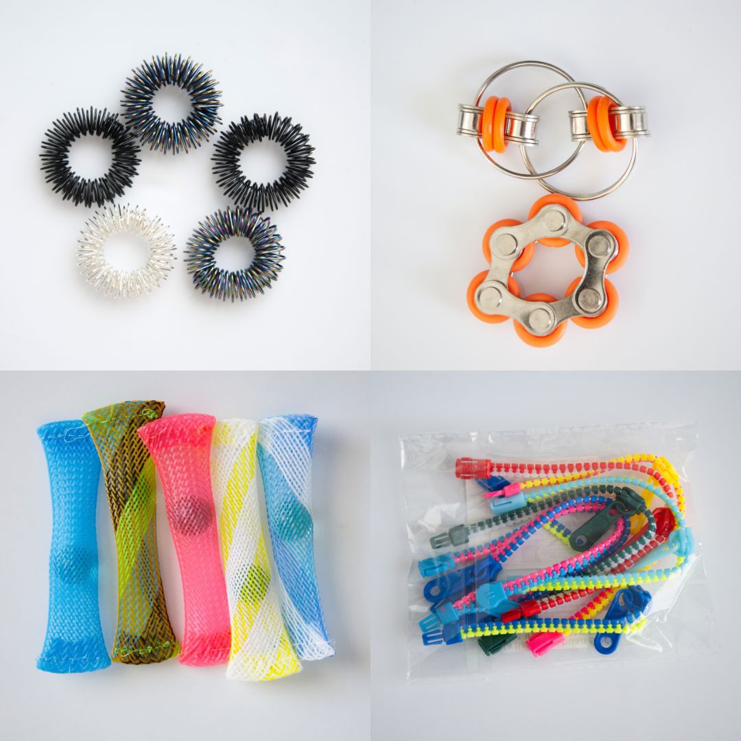 Bulk Fidget Toy Bundle (18 Fidgets) Black Rainbow Orange 