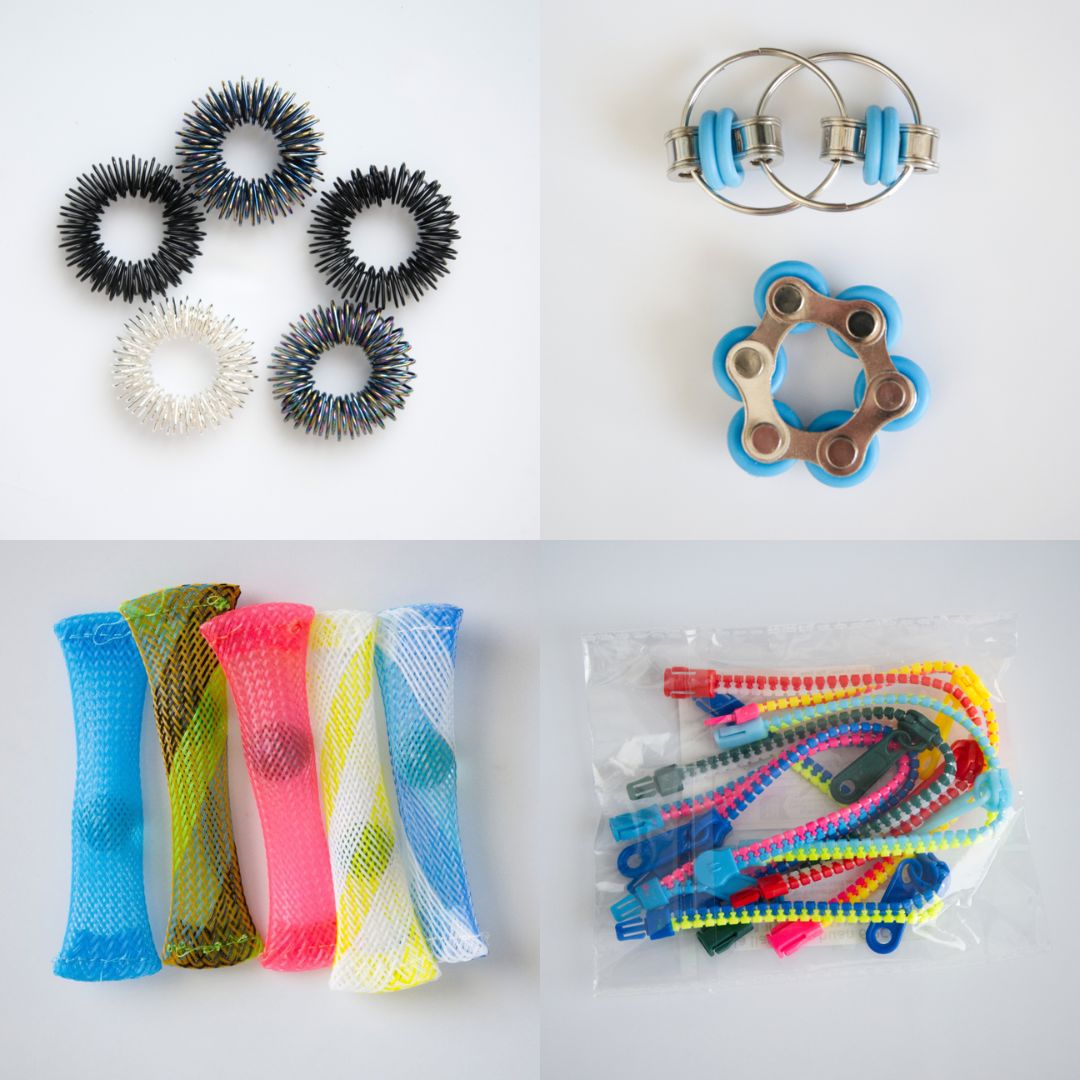 Bulk Fidget Toy Bundle (18 Fidgets) Black Rainbow Turquoise 